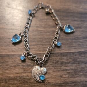 Silver Heart Charm Bracelet with Blue Accents